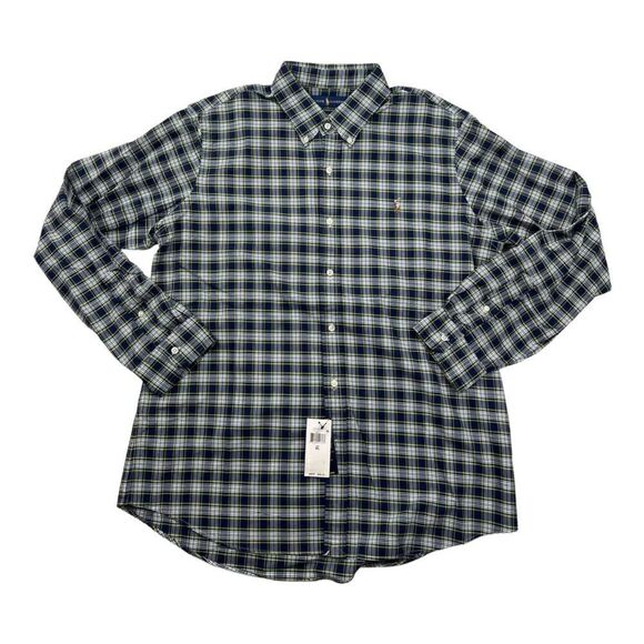 New Ralph Lauren Men US XL Blue Plaid Shirt Long Sleeve Classic Fit Button Down - Picture 2 of 5